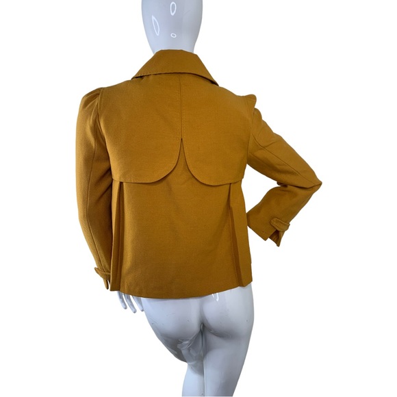 Dialogue Anthro jacket coat mustard yellow cape pleated 70s fashion fun rare S - Picture 13 of 16